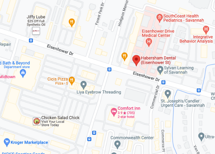 Google map showing location of Habersham Dental at Eisenhower