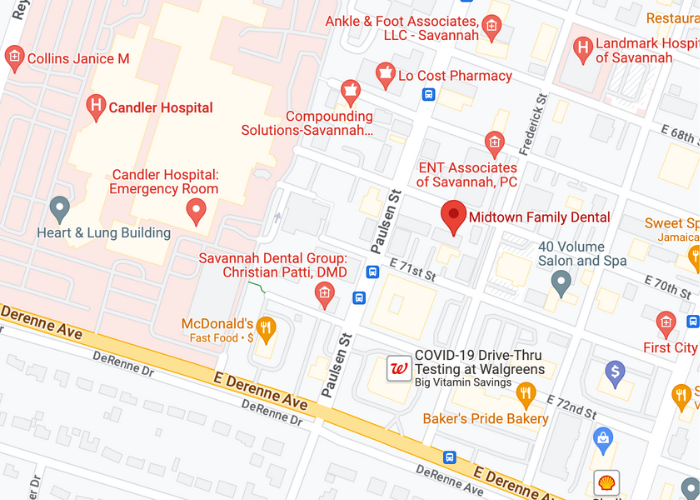 Google map showing location of Midtown Dental of Habersham Dental Group in Savannah, GA